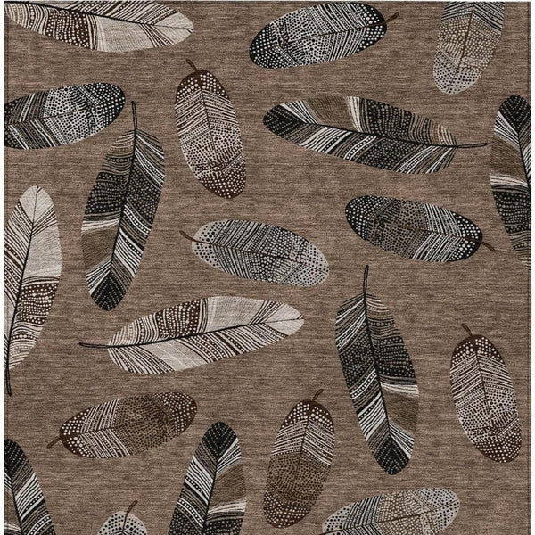 8x10 Botanical Leaves Polyester Area Rug Washable Stain Resistant Indoor Outdoor Use