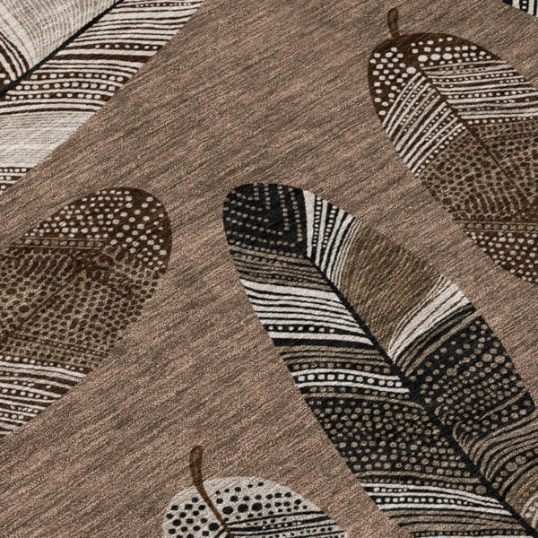 8x10 Botanical Leaves Polyester Area Rug Washable Stain Resistant Indoor Outdoor Use