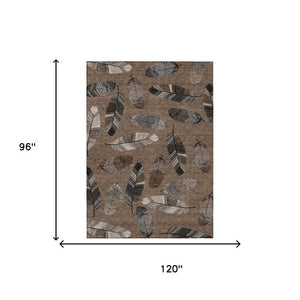 8x10 Botanical Leaves Polyester Area Rug Washable Stain Resistant Indoor Outdoor Use