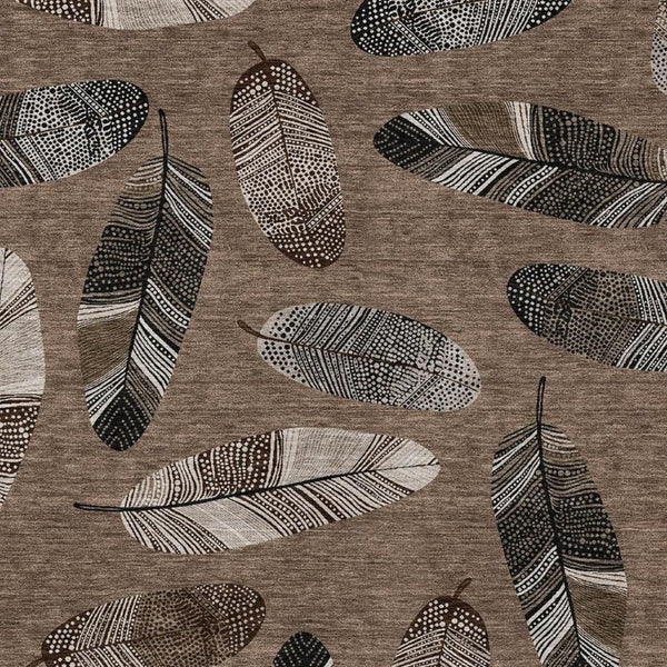 9' X 12' Brown and Ivory Botanical Leaves Washable Indoor Outdoor Area Rug