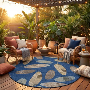 8 Ft Round Botanical Leaf Polyester Area Rug Washable for Patio Kitchen or Mudroom