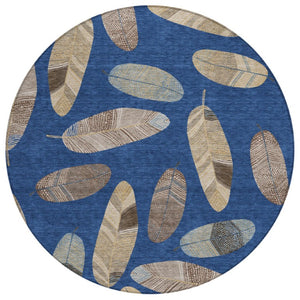 HomeRoots 8 Ft Round Botanical Leaf Polyester Area Rug Washable for Patio Kitchen or Mudroom 735106