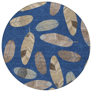 8 Ft Round Botanical Leaf Polyester Area Rug Washable for Patio Kitchen or Mudroom