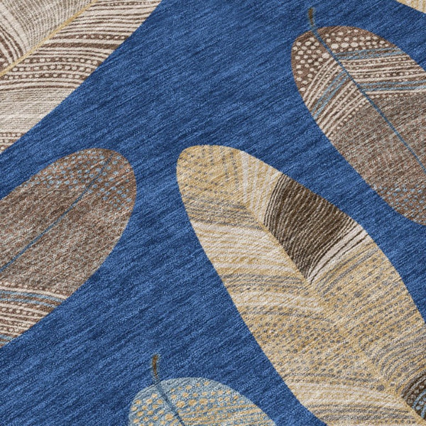 8 Ft Round Botanical Leaf Polyester Area Rug Washable for Patio Kitchen or Mudroom