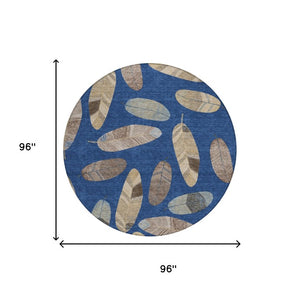 8 Ft Round Botanical Leaf Polyester Area Rug Washable for Patio Kitchen or Mudroom