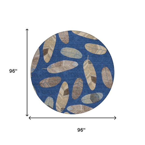 8 Ft Round Botanical Leaf Polyester Area Rug Washable for Patio Kitchen or Mudroom