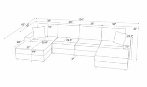 English Elm Sectional with Ottomans Low Profile Modern Minimalist Sofa for Open Living Rooms Dark Gray B2748S00091