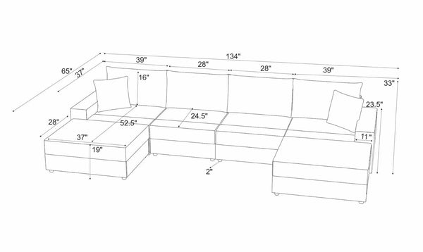 English Elm Sectional with Ottomans Low Profile Modern Minimalist Sofa for Open Living Rooms Dark Gray B2748S00091