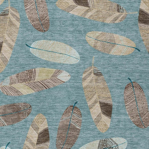 5x8 Teal Ivory Botanical Leaf Polyester Area Rug Washable Stain Resistant Patio