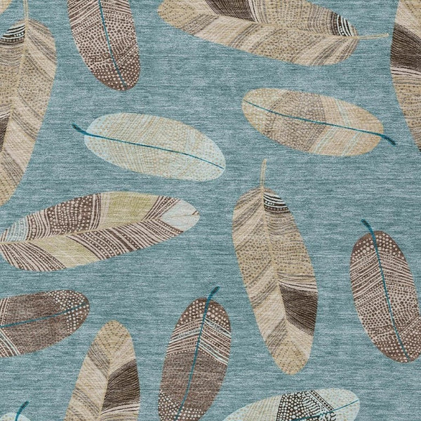 5x8 Teal Ivory Botanical Leaf Polyester Area Rug Washable Stain Resistant Patio