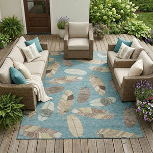 8 X 10 Botanical Leaf Polyester Area Rug Washable Stain Resistant Indoor Outdoor Patio