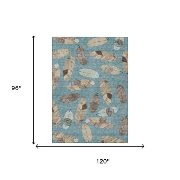8 X 10 Botanical Leaf Polyester Area Rug Washable Stain Resistant Indoor Outdoor Patio