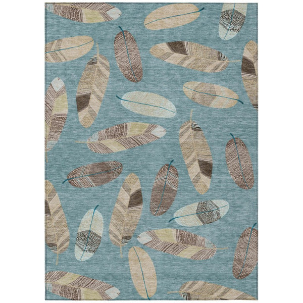 HomeRoots 10 X 14 Teal Ivory Botanical Leaf Polyester Washable Indoor Outdoor Area Rug 735115