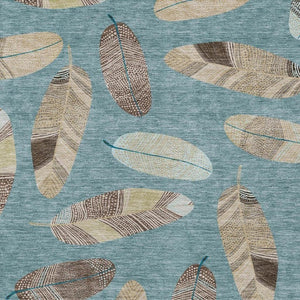 10 X 14 Teal Ivory Botanical Leaf Polyester Washable Indoor Outdoor Area Rug