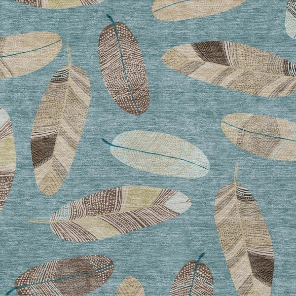 10 X 14 Teal Ivory Botanical Leaf Polyester Washable Indoor Outdoor Area Rug