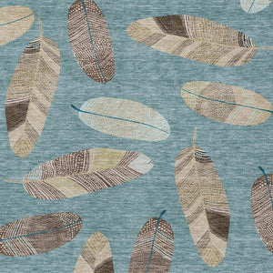 10 X 14 Teal Ivory Botanical Leaf Polyester Washable Indoor Outdoor Area Rug