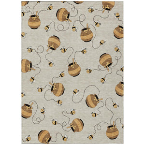 HomeRoots 5 X 8 Beige Ivory Geometric Polyester Area Rug Washable Stain Resistant Patio 735117