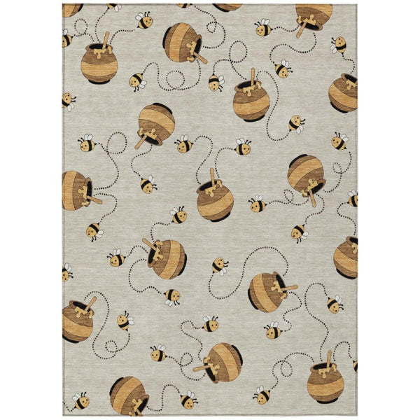 HomeRoots 5 X 8 Beige Ivory Geometric Polyester Area Rug Washable Stain Resistant Patio 735117