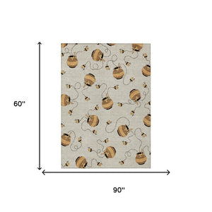 5 X 8 Beige Ivory Geometric Polyester Area Rug Washable Stain Resistant Patio
