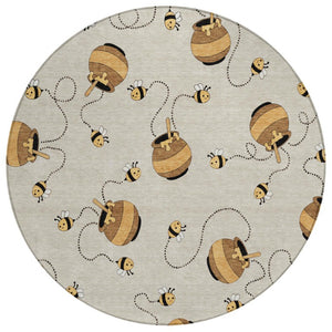 HomeRoots 8 Foot Round Geometric Polyester Area Rug Washable Beige Ivory Indoor Outdoor 735118