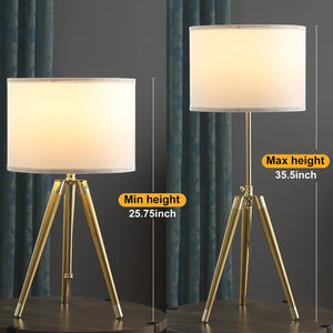 English Elm 35.5" Adjustable Mid-Century Brass/Gold Tripod Table Lamp with White Linen Shade, 25.75"-35.5" Height Adjustable B072P220158