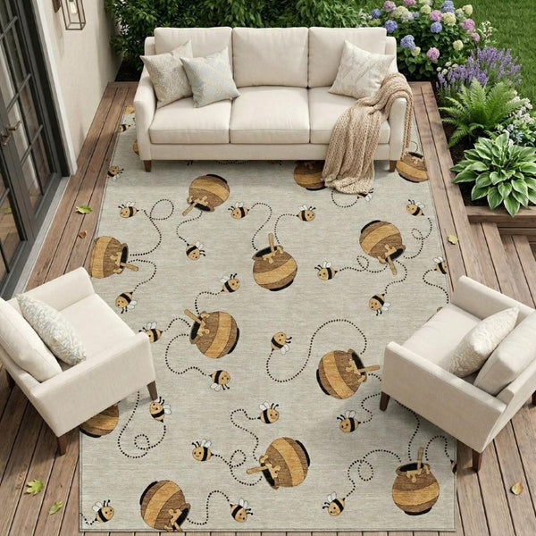 9 X 12 Beige Ivory Geometric Polyester Area Rug Stain Resistant Indoor Outdoor Use