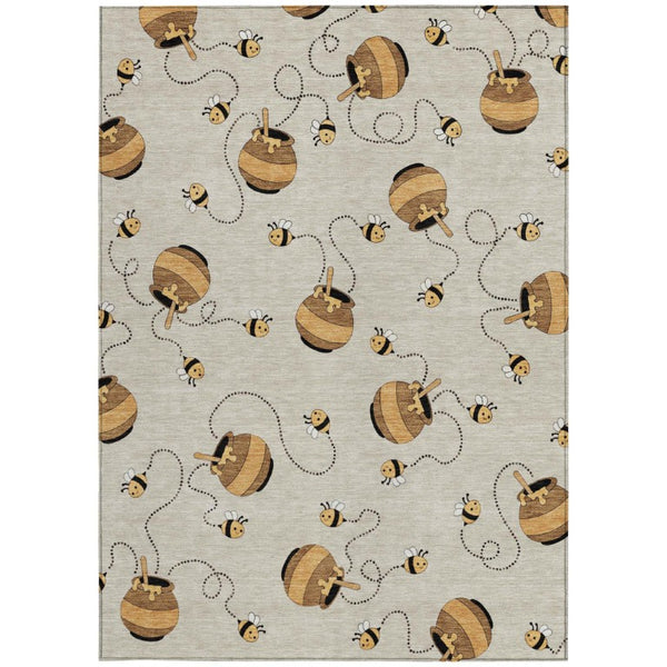 9 X 12 Beige Ivory Geometric Polyester Area Rug Stain Resistant Indoor Outdoor Use
