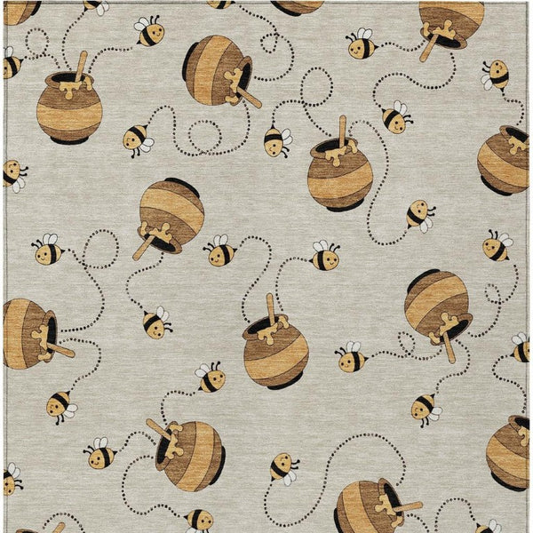 9 X 12 Beige Ivory Geometric Polyester Area Rug Stain Resistant Indoor Outdoor Use