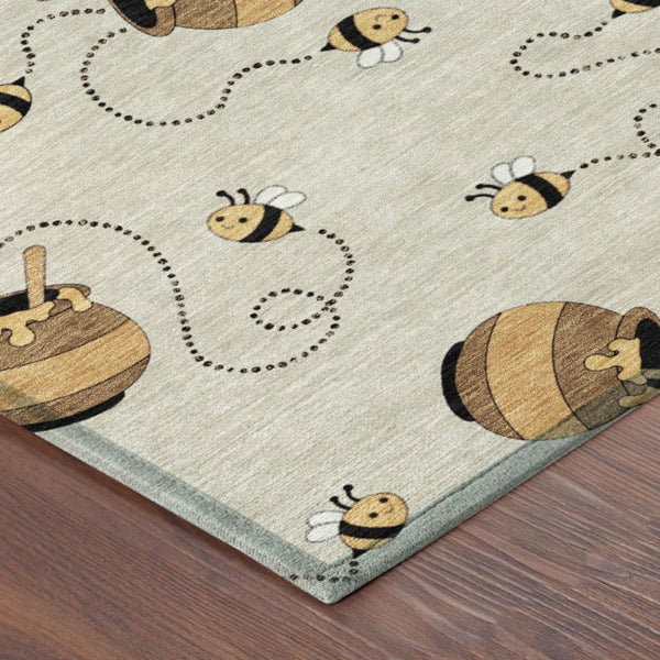 9 X 12 Beige Ivory Geometric Polyester Area Rug Stain Resistant Indoor Outdoor Use