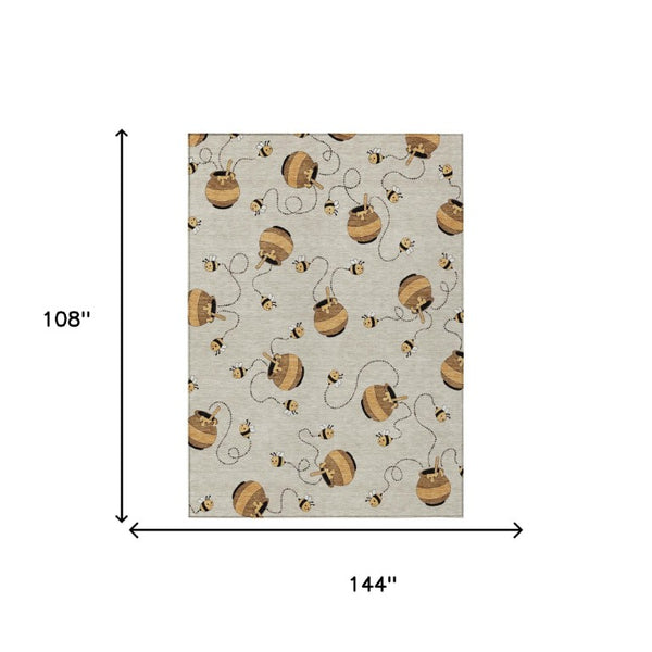 9 X 12 Beige Ivory Geometric Polyester Area Rug Stain Resistant Indoor Outdoor Use