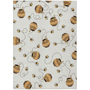 HomeRoots 9 X 12 Ivory Beige Geometric Polyester Area Rug Stain Resistant for Patio or Living Room 735126