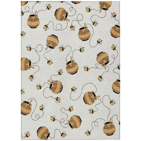 HomeRoots 9 X 12 Ivory Beige Geometric Polyester Area Rug Stain Resistant for Patio or Living Room 735126