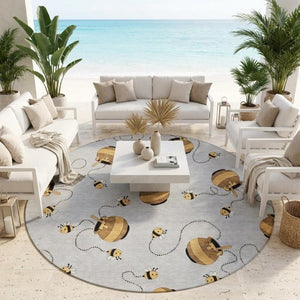 8 Foot Round Geometric Polyester Rug Washable for Patio Porch Poolside or Family Room