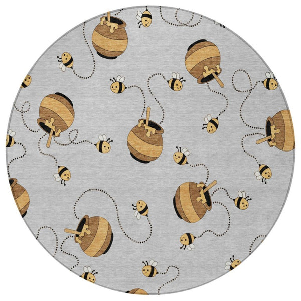 8 Foot Round Geometric Polyester Rug Washable for Patio Porch Poolside or Family Room