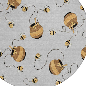 8 Foot Round Geometric Polyester Rug Washable for Patio Porch Poolside or Family Room