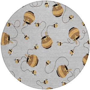 8 Foot Round Geometric Polyester Rug Washable for Patio Porch Poolside or Family Room