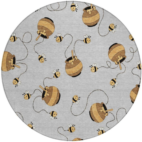 8 Foot Round Geometric Polyester Rug Washable for Patio Porch Poolside or Family Room