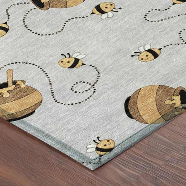 8 Foot Round Geometric Polyester Rug Washable for Patio Porch Poolside or Family Room