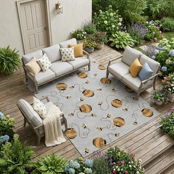 10 Ft X 14 Ft Geometric Polyester Area Rug for Indoor Outdoor Living Spaces