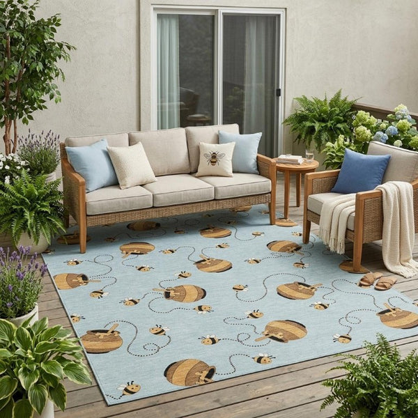 5 X 8 Geometric Polyester Area Rug Washable for Indoor Outdoor Patio Use