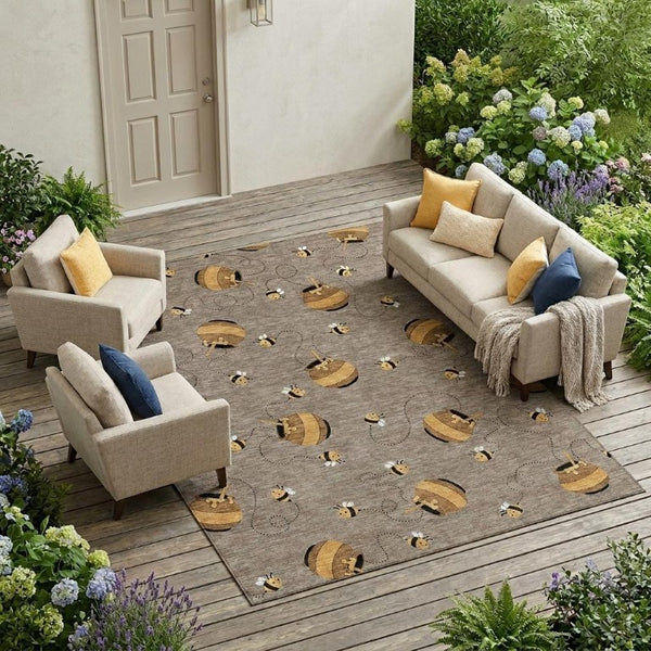 8 Ft X 10 Ft Taupe Beige Geometric Polyester Area Rug for Patio or Living Room