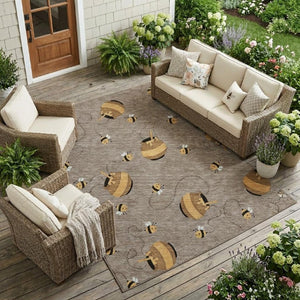 10 X 14 Taupe Beige Geometric Polyester Area Rug Washable Stain Resistant Patio