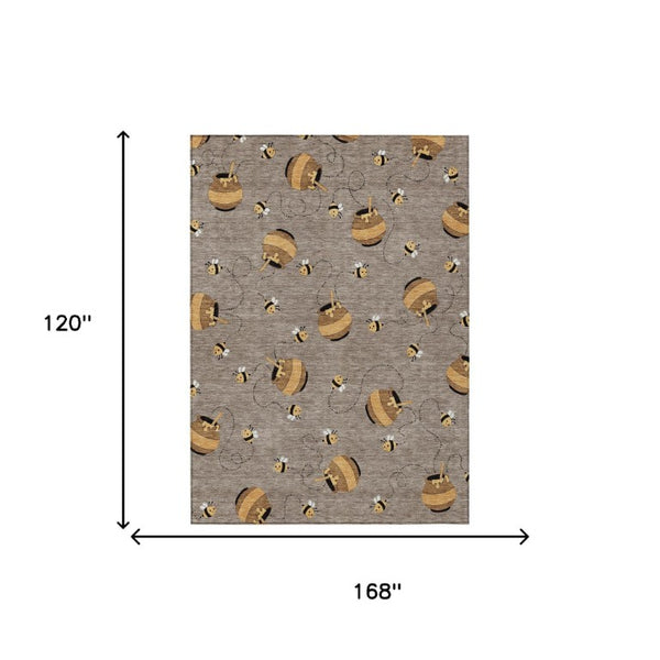 10 X 14 Taupe Beige Geometric Polyester Area Rug Washable Stain Resistant Patio