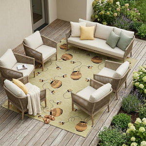 8 X 10 Wheat Ivory Geometric Polyester Rug Washable for Indoor Outdoor Living