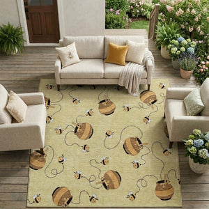 9 X 12 Geometric Wheat Ivory Polyester Area Rug Washable for Patio or Living Room