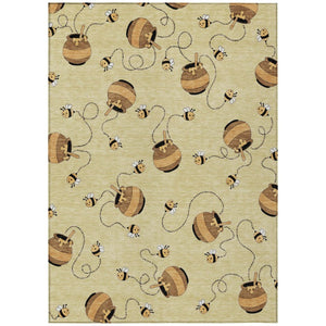 HomeRoots 9 X 12 Geometric Wheat Ivory Polyester Area Rug Washable for Patio or Living Room 735150