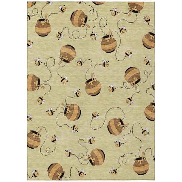 HomeRoots 9 X 12 Geometric Wheat Ivory Polyester Area Rug Washable for Patio or Living Room 735150