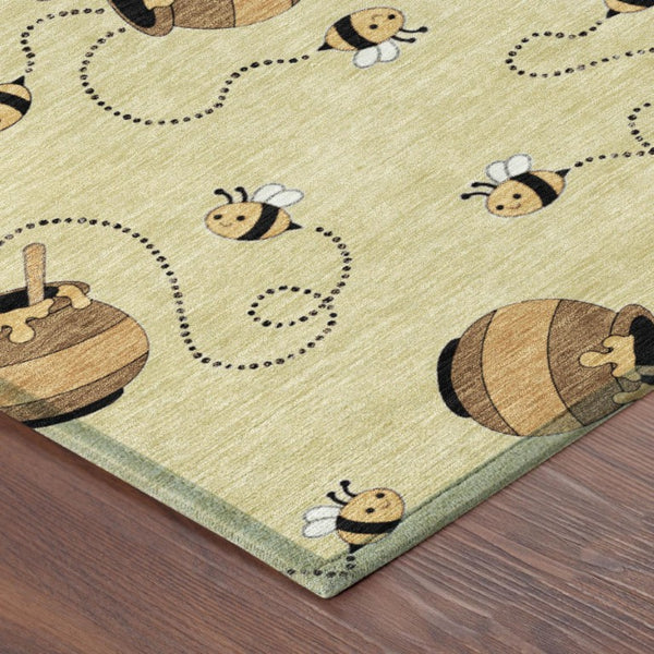 9 X 12 Geometric Wheat Ivory Polyester Area Rug Washable for Patio or Living Room