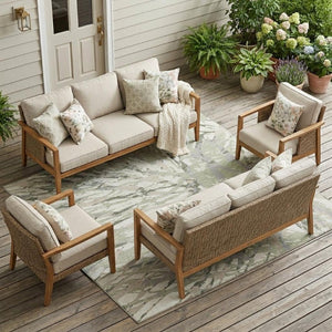 10 X 14 Abstract Green Ivory Polyester Area Rug Washable for Patio or Living Room
