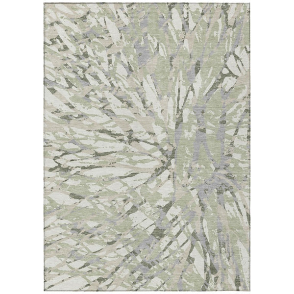 HomeRoots 10 X 14 Abstract Green Ivory Polyester Area Rug Washable for Patio or Living Room 735163